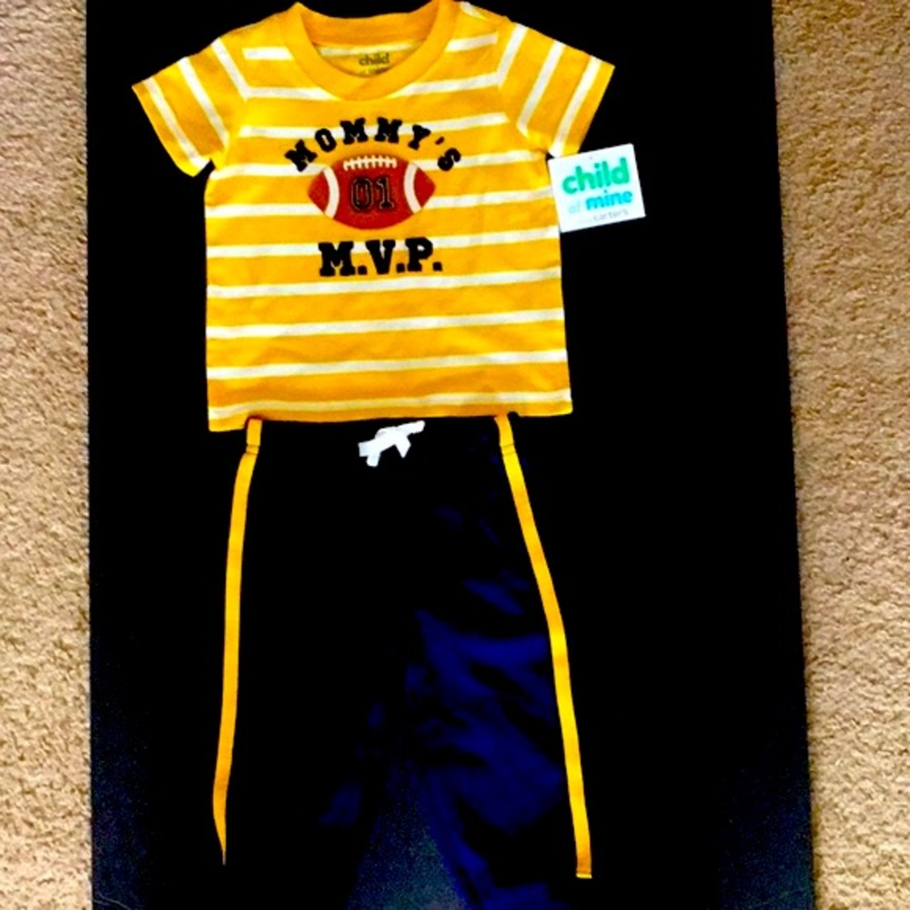 Carter's Child of Mine Infant Boys Shirt and Pants Size 6-9 Mos Blue Yellow New